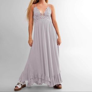 Free People FP One Gray Lilac Purple Adella Slip Maxi Long Dress Gown Large